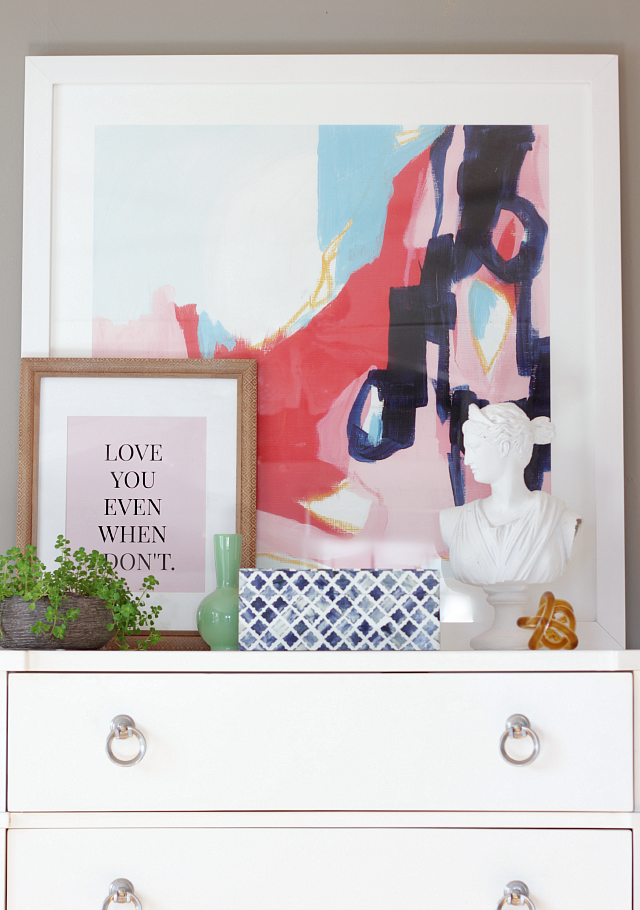 Oversized abstract art on dresser